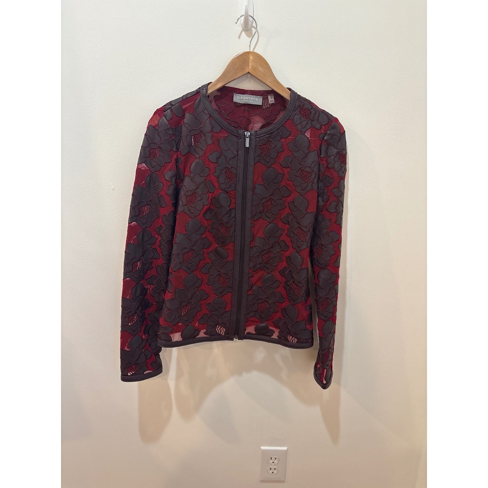 Bagatelle Collection Womens Jacket Size S Burgundy Lace Genuine Leather